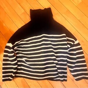 J.Crew 100% cashmere,  Navy and Cream Striped Turtleneck Sweater.